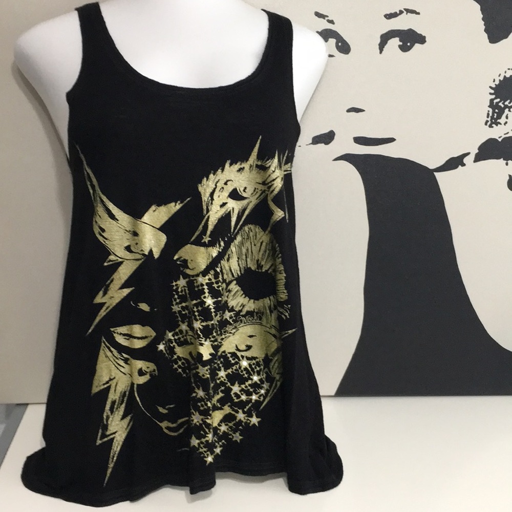 Lauren Moshi Black and Gold Graphic Tank Top